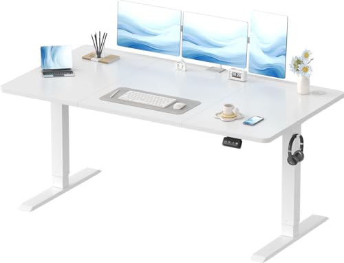 Devoko 160x70 cm Scrivania Regolabile in Altezza, Elettrica per Lavoro in Piedi, Ufficio e Casa, Standing Desk Scrivania Studio in Casa con Piano Assemblato, Bianco