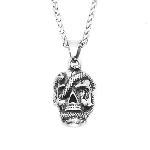 Collier crâne et serpent pour homme en acier look vintage viking