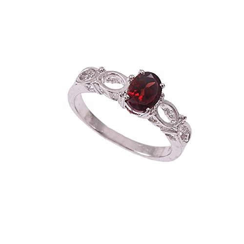 Bague en argent sterling 925 avec anneau de pierres précieuses ovale grenat