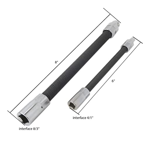 2Pc Flexible Socket Extension Socket 6" Long 1/4" And 8" Long 3/8" Drive Flexible Socket Extension Rod Adapter Metal Shaft Adapter Ratchet Wrench Spring Extension Rod #TOP1