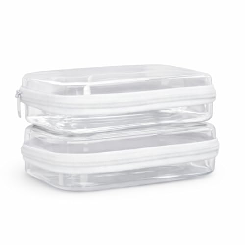 Maple & Lark Bliss Bins - Hard Sided Clear Zipper Case for Storage - Professional-Grade Plastic Clear Zipper Pencil Case Toiletry Pouch Travel Organizer Cosmetic Bag Toy Storage Bins (2 Pack XS)