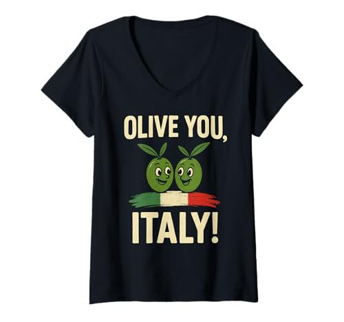Donna Olive You Italy! Love Olive Divertente Italia Amante Detto Maglietta con Collo a V