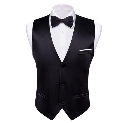 Image of Barry.Wang Mens Suit Vest Bow Tie Set 4PCS Formal V-neck Slim Fit Casual Solid Color Waistcoat Wedding Party Tuxedo