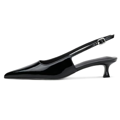 Image of KysBloes Pointed Toe Slingback Kitten Heels for Women Low Heel Pointed Toe Pumps Formal Dress Shoes Sling Back Heels