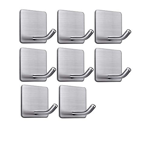 Image of Golden bird Adhesive Wall Hooks for Hanging Hold Strongly, Reusable Adhesive Hooks for Wall, Multi-Surface Damage Free Hooks for Hanging Stainless Steel Waterproof (Silver, 8)