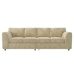 Gamzo 4 Seater Sofa with Plush Velvet Fabric – Stylish Durable Wooden Frame, Full Back Seating, Thick Comfort Cushions & Smooth Curved Arms |Elegant Couch for Home Interior, Living Room (Cream)
