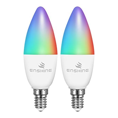 Enshine E14 Smart Zigbee Bulb, Smart Candle Bulb, Work with Zigbee Hub / Alexa/Google Home (Hub Required), 5W(40W), RGBCW, 470 Lumens (RGB+CCT, 2 Pack) Cover