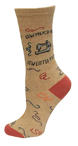 K. Bell Women's Playful Novelty Fashion Crew Socks, Sew Much Fabric (Oatmeal Heather), Shoe Size: 4-10
