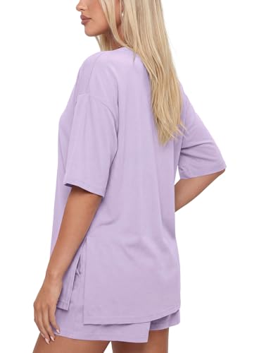 Image of Darong Women's 2 Piece Shorts Set Loungewear | oversized tshirts,crew neck top,drawstring shorts,elastic waist, side pockets,summer travel outfits
