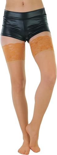 Image of ToBeInStyle Women's Wide Floral Lace Fishnet Thigh Hi Stockings