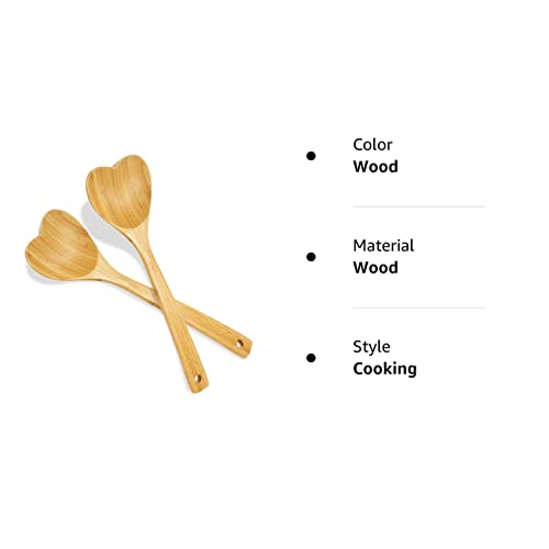2 Pieces Bamboo Heart Shaped Wooden Spoon Set, 12.2 Inch Long Handle Wooden Kitchen Utensils Wooden Serving Mixing Spoon For Valentine's Day, Mother's Day, Housewarming, Birthday, Wedding Gifts #TOP7