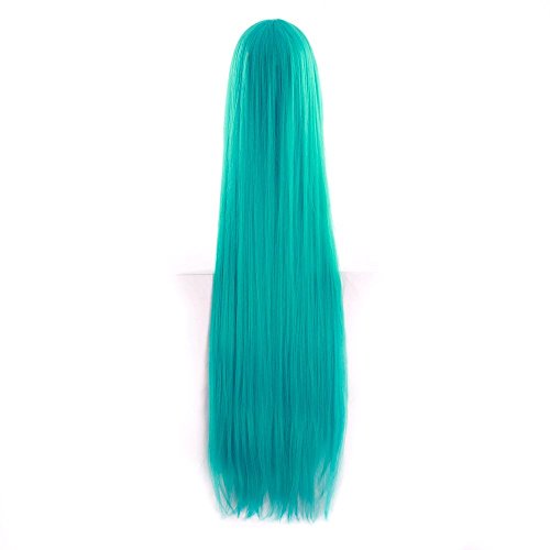 Image of MapofBeauty 40 Inch Oblique Bangs Anime Long Straight Wig, Dark Turquoise