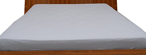 Crafts Linen Egyptian Cotton 600-Thread-Count Sateen One Fitted Sheet & Two Pillow Case Emperor (+27 CM) Pocket Depth, White Stripe by Crafts Linen