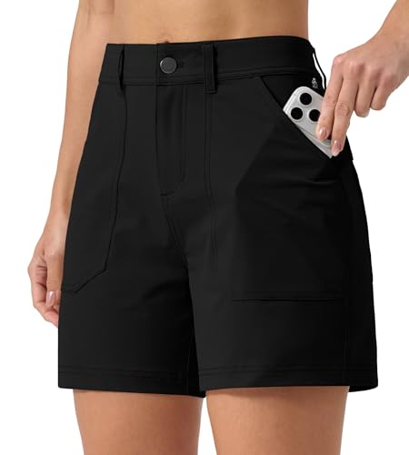 WILLIT Wandershorts Damen Schnelltrocknend Elastisch Wasserabweisend Outdoor Trekking Shorts 13cm (5) mit Taschen Schwarz 38/ US6