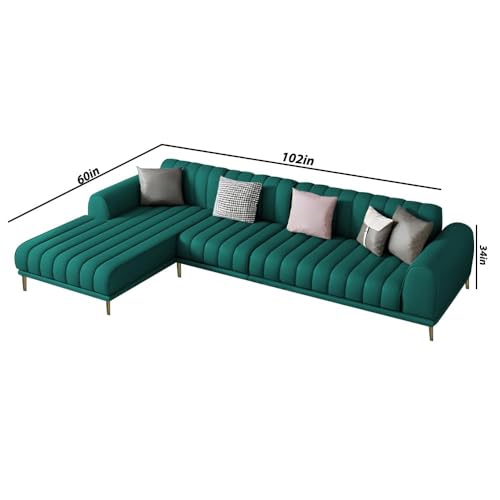 Image of Casaliving Herrick LHS 6 Seater L Shape Sofa Set with 2 Puffy for Living Room (Pine Colour Fabric) Premium Velvet Fabric Sofa