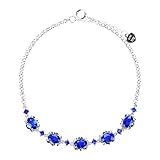 Homxi Pulsera de Mujer Oro Blanco 18K, Oval con Zafiro Creado de 2,9 ct y Moissanita, Cadena Extensible 18 CM + 5 CM, Pulseras Cadena Plata Azul Mujer