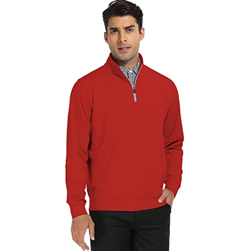 Deolax Quarter Zip Pullover Men Solid Mens Sweatshirt Mens Dry Fit Long Sleeve Golf Shirts Moisture Wicking 1/4 Zip Pullover Mens Mock Neck Fishing Running T-Shirts Upf 50+ Golf Shirts For Men (Red #TOP2