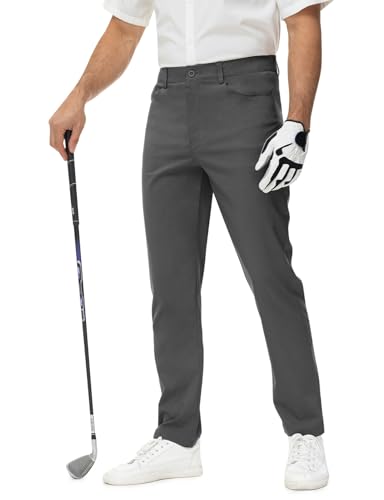 Rdruko Men's Golf Pants Stretch Dress Casual Slacks Lightweight Business Quick Dry Work with 5 Pockets, Dark Grey, 38