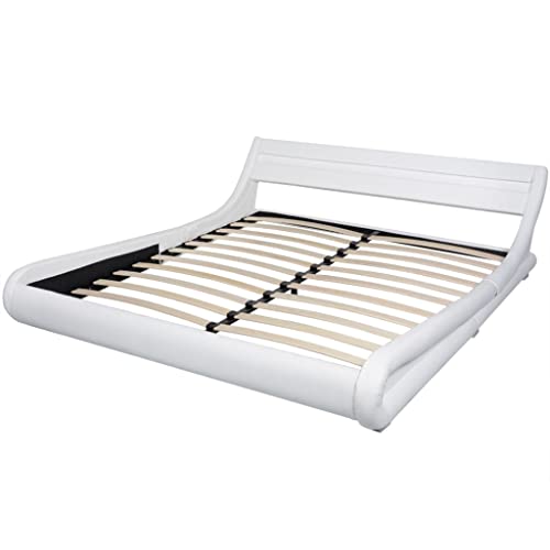 vidaXL Estructura de Cama Luces LED Tapizada Cuero Artificial Blanco 180x200 cm
