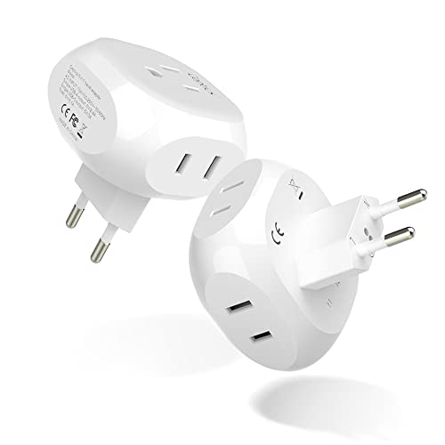 Ceptics European Travel Plug Adapter Europe Power Adaptor Charger 4 Input - Ultra Compact - Light Weight - USA to Any Type C Countries Such as Italy, Iceland, Austria and More - 2 Pack (PT-9C) by Ceptics - Used condition - US$10.08