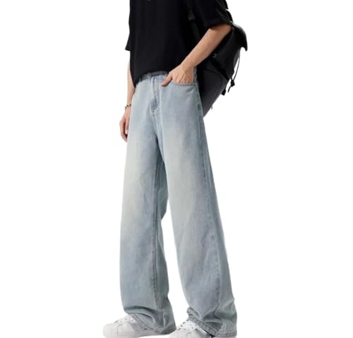 Mens Vintage Distressed Jeans Baggy Straight Denim Pants Wide Leg Casual Streetwear Trousers