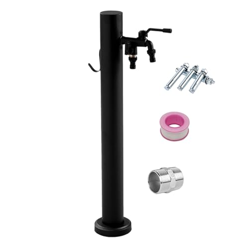 Colonne d'eau de jardin d'extérieur en acier inoxydable avec robinet – Support de tuyau vertical autoportant – Fontaine décorative et distributeur d'eau design bouche d'incendie (60 x 6 cm)
