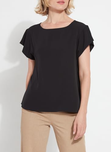 Lyssé Melodie Pull On Top – Short Sleeve Shirt for Women with Cropped Length, Boat Neck, Woven Fabric and 2 Way Stretch2