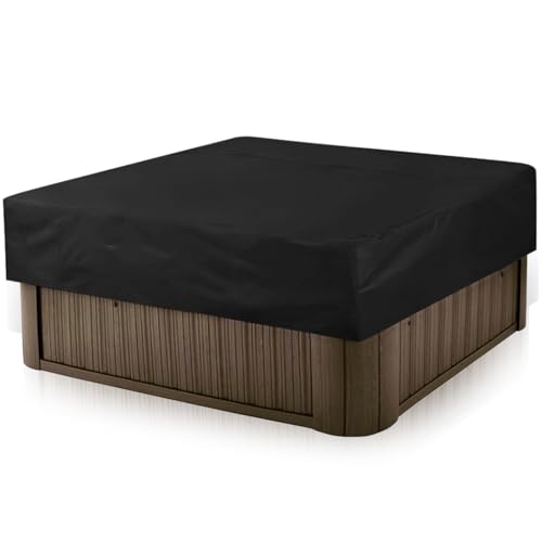 Copertura Vasca Idromassaggio 220 x 220 x 85 cm 210D Oxford Impermeabile Antivento, Telo Protettivo Quadrato per Spa e Jacuzzi da Esterno (Nero)