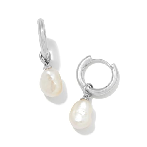 Kendra Scott Willa Rhodium-Plated Pearl Huggie Earrings in White Pearl, Fashion Jewelry for Women