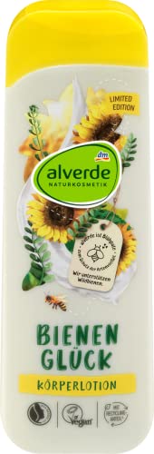 alverde Naturkosmetik Körperlotion Bodylotion Bienenglück Feuchtigkeitspflege für den ganzen Körper mit Bio-Sonnenblumenöl & Bio-Olivenöl, zieht schnell ein, für lang anhaltende Feuchtigkeit, 250 ml