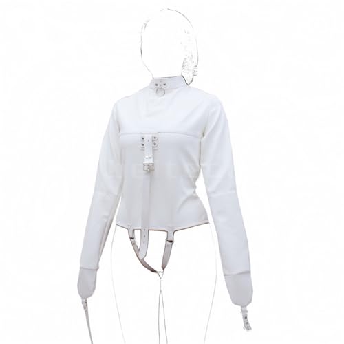 YILUQIFLY Womens Leather Body Harness Straight Jacket Hand Cross Arm Guard Sleeve Adjustable Halloween Novelty Fancy Cosplay Costume (White M)