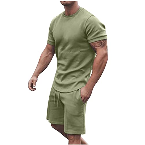 Mens Sport Set Summer 2 Piece Outfits For Men Athletic Suit Sweatsuits Sportswear Muscle Tee And Shorts Set Tracksuit (Green,4X-Large) #TOP25