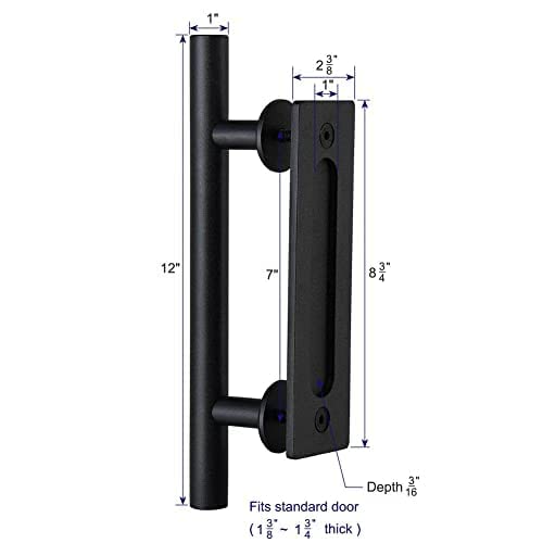 Haritoft (All-New) 12" Sliding Barn Door Handle Pull And Flush Hardware Set, Flat Back-Plate Design, Rustic Black #TOP4