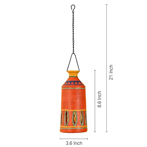 Image of AAKRITI ART CREATIONS Tangerine Tower Handcrafted Hand-Painted Terracotta Pendant Lamp for Living Room Ceiling | Hanging Lights for Living Room | Pendant Lights for Ceiling | Home Decoration Items