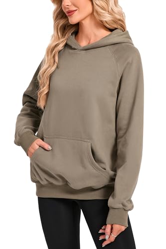 Timuspo Oversized Kapuzenpullover für Damen Fashion Bequeme Hoodie Y2K Einfarbig Locker Sweatshirt mit Kapuze Casual Basic Winter Pullover Hellbraun L