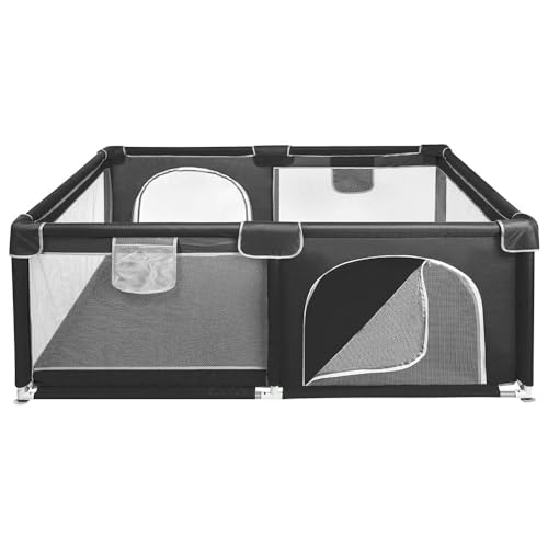 Parque para bebés, parque de juegos para interior y exterior, de tela Oxford, malla transpirable visible, con bolsa de almacenamiento (negro, 120 × 160 × 66 cm)