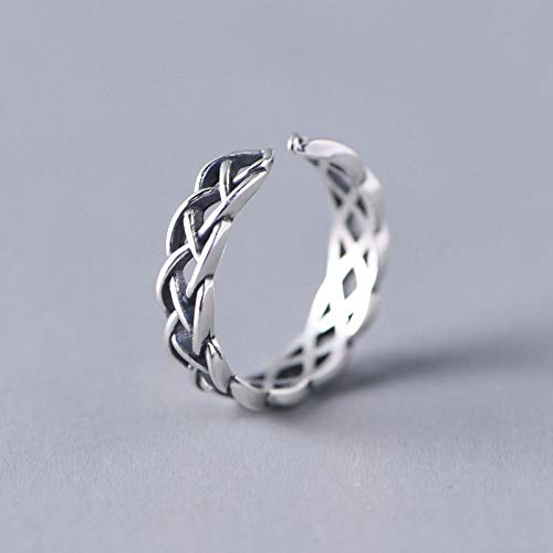 Bague ajustable motif tissé argent S925 bijou minimaliste chic