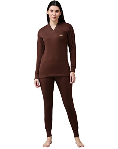 Image of Lux Cott's Wool Women's Thermal Set | Full Sleeves V Neck Solid Thermal Innerwear for Women | Soft Comfortable Body Warmer Set | Winter Top and Bottom