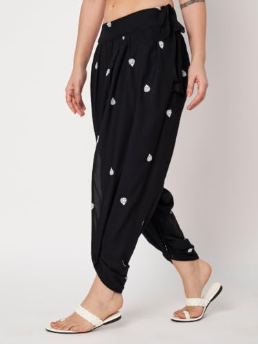 Image of 9rasa Women's Viscose Hand Block Printed Belt Freesize Dhoti Chudidar for Ethnic Casual Fusionwear (Fits Waist 26-38 inch Inches)