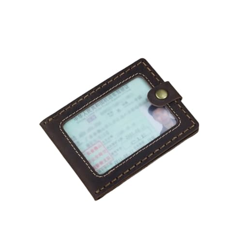 Funda para conductor artesanal con compartimentos para fotos y tarjeta de crédito en tono café