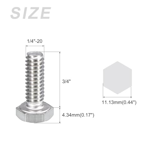 Image of METALLIXITY Hex Head Bolts (1 /4-20 x 3 /4 inch) 20Pcs, 304 Stainless Steel 18-8, Fully Threaded, External Hex Drive, Plain Finish, Hex Head Screw Bolt, Silver