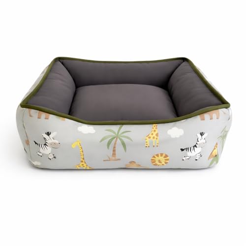 Cama PET dupla face com zíper para fácil remoção da espuma e lavagem (Médio, Safari e cinza)