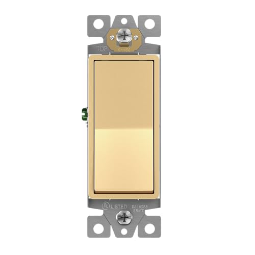 ENERLITES Elite Series Decorator Rocker Light Switch 15A 120V/277V Gloss Finish Single Pole 3 Wire Grounding Screw Residential Grade UL Listed 91150-GD Gold Color