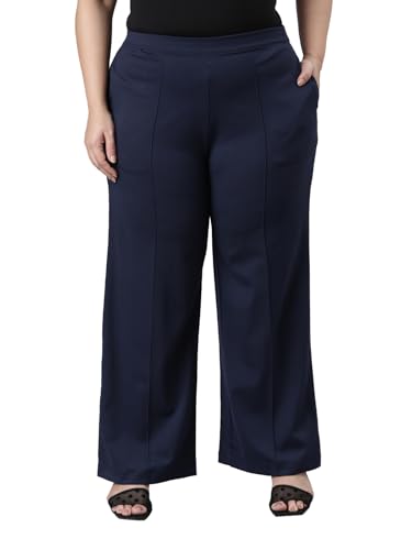Image of GO COLORS Stretch Rayon Blend Ponte Wide Pants Full Length for Women| Breathable, High Rise