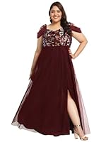 wild U Women Plus Size Gown | Slit | Embroidered Embellished | Western Stylish Cocktail Dress (Maroon, Size : 3XL)