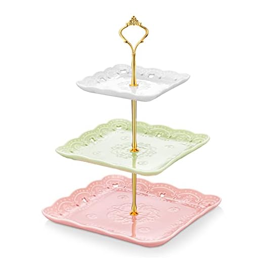 MALACASA 3 Tier Cupcake Stand, Porcelain Tiered Cupcake Tower Stand, Square Embossed Dessert Stand Serving Trays for Tea Party and Wedding, Multicolor Display Stand, Series Sweet.Time