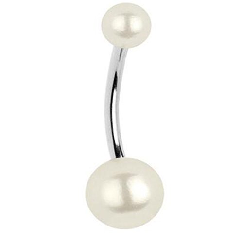 Sinlifu Fresh Pearl Belly Button Ring Navel Ring Body Jewelry Surgical Stainless Steel Body Piercing Ring