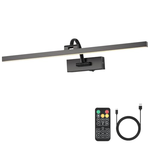 Wireless Picture Lights for Wall Battery Operated, Black Art Lighting for Paintings Rechargeable Gallery lights with Remote and Timer 3CCT Dimmable Painting Lights for Artwork Portrait 23.62 inch