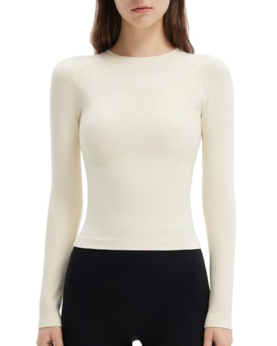 SUUKSESS Women Seamless Workout Long Sleeve Shirts Gym Athletic Running Yoga Tops