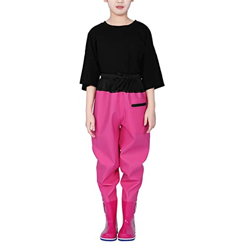 Foto von HWBZSZY Angeln Hohe Taille Waders mit Stiefel für Mädchen Jungen PVC Atmungsaktiv Regen Hosen + wasserdichte Bootfoot Kinder Outdoor Aktivitäten Wathose Stiefel Zum Angeln und Jagen,Schwarz,27 EU